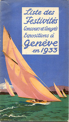 Vintage poster of Geneva: Lac Léman and sail boats.