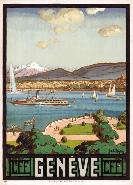 Vintage poster of Geneva: Lac Léman and sail boats.