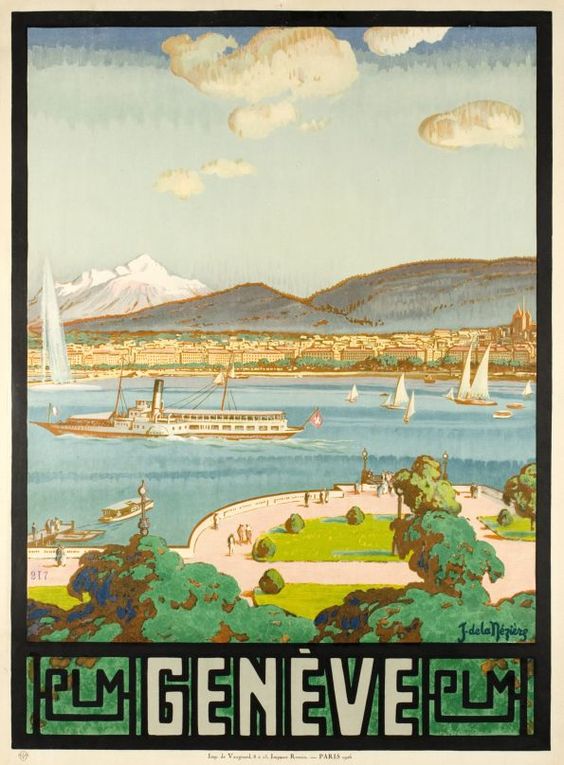 Vintage poster of Geneva: Lac Léman and sail boats.