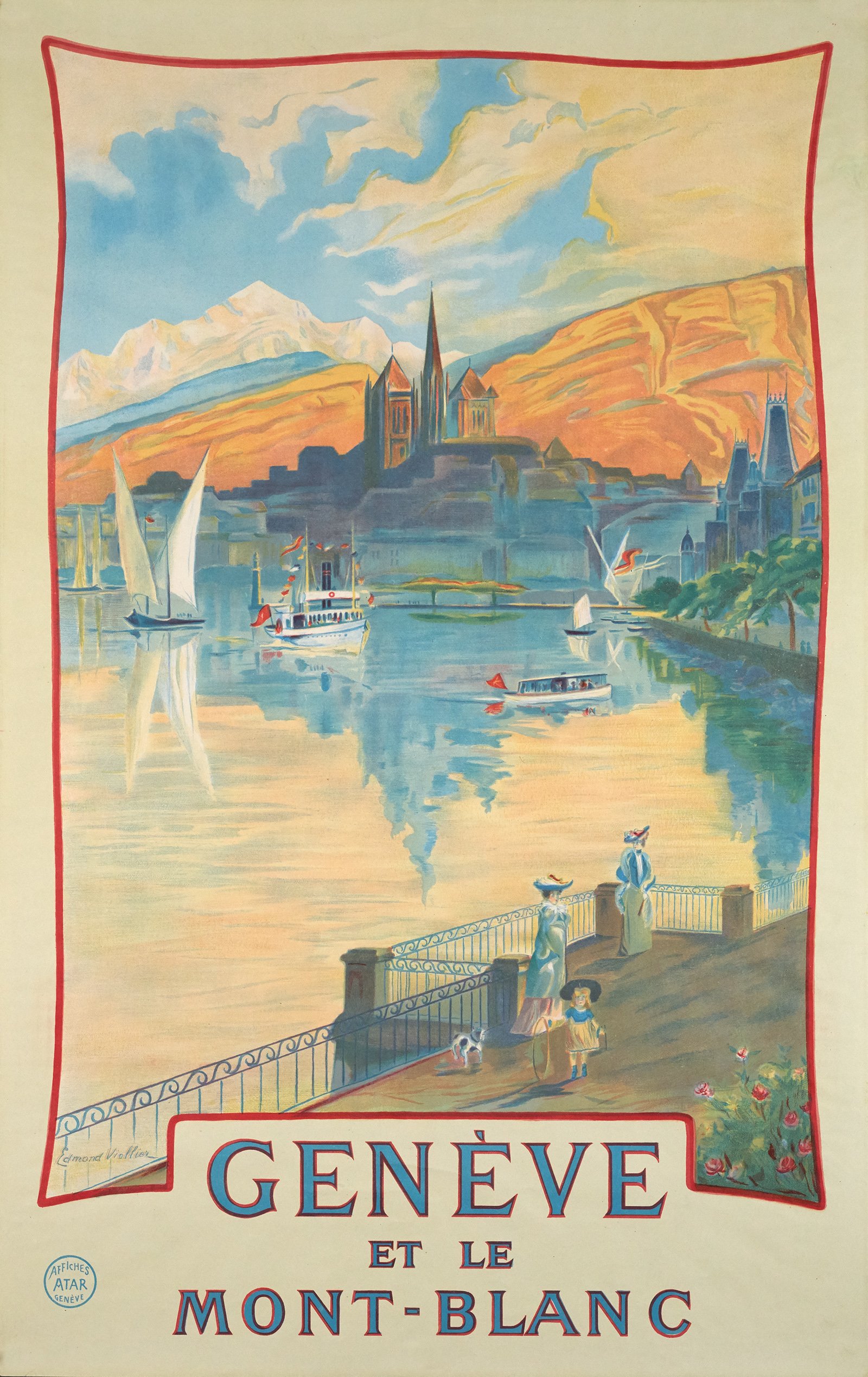 Vintage poster of Geneva: Lac Léman and sail boats.