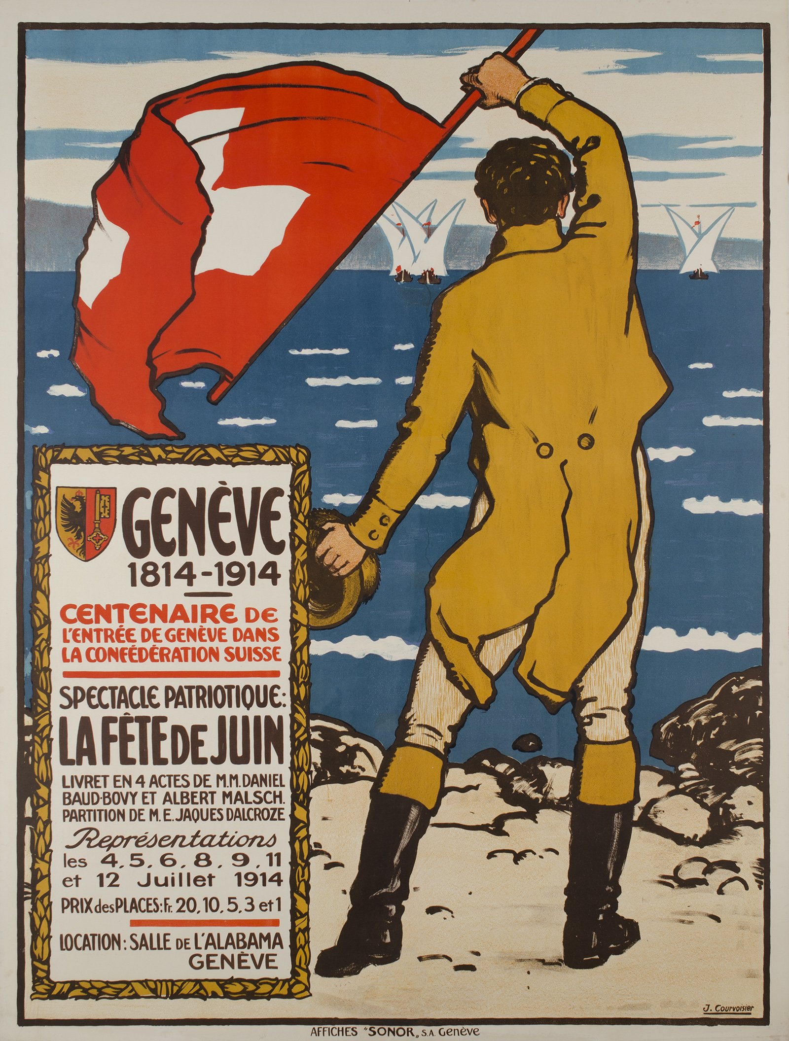 Vintage poster of Geneva: Lac Léman and sail boats.