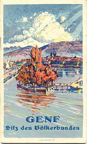 Vintage poster of Geneva and the United Nations.