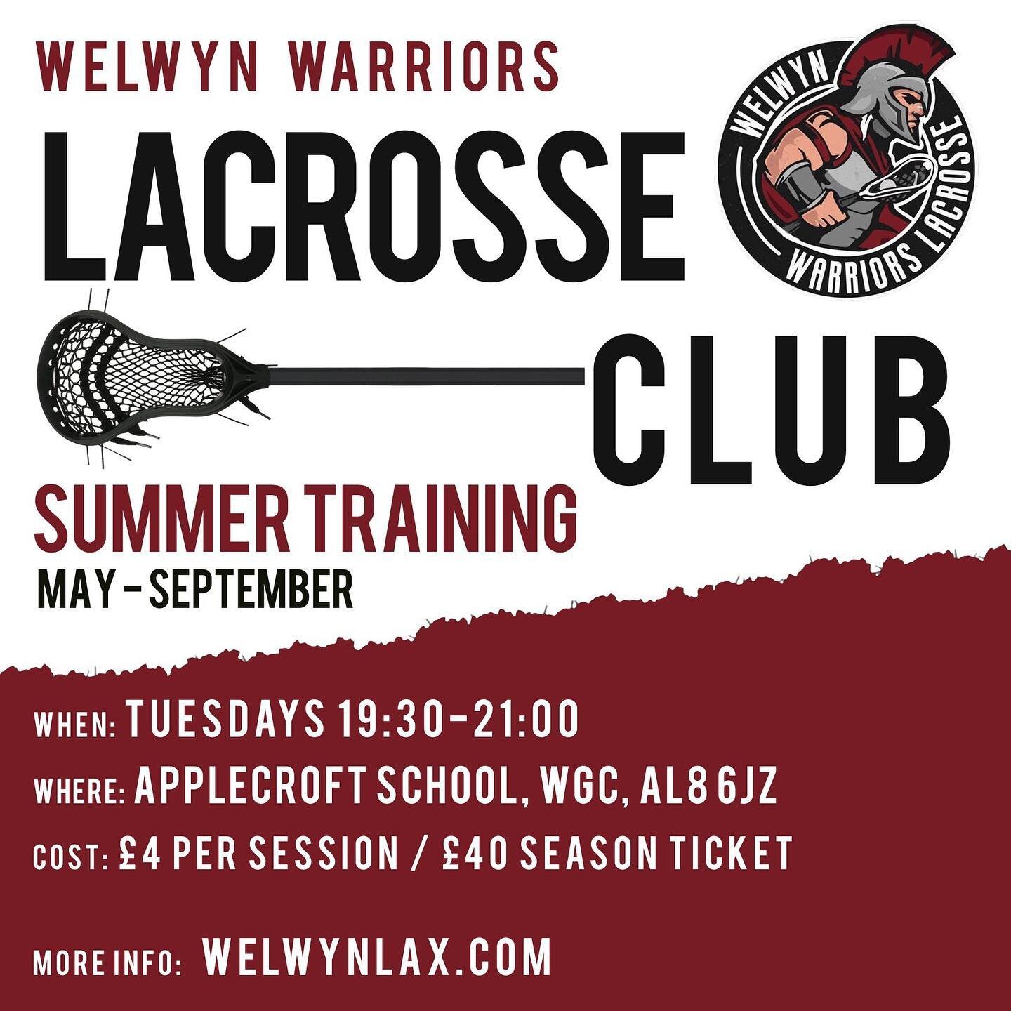 Summer sessions start this evening! If you&rsquo;re new to the club your FIRST session is FREE!! Come on down whether you&rsquo;re new to the sport, still at uni but want to develop your game or want to start playing again. #welwynlacrosse #welwynlax