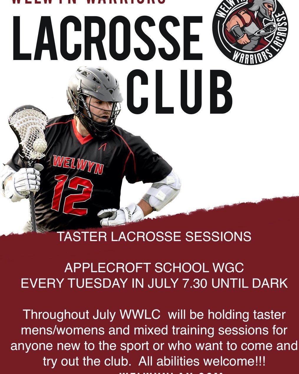 If you are looking to try a new sport this summer come and give lacrosse a go. Throughout July we will be running taster sessions open to all abilities and totally free! 

DM for any questions
