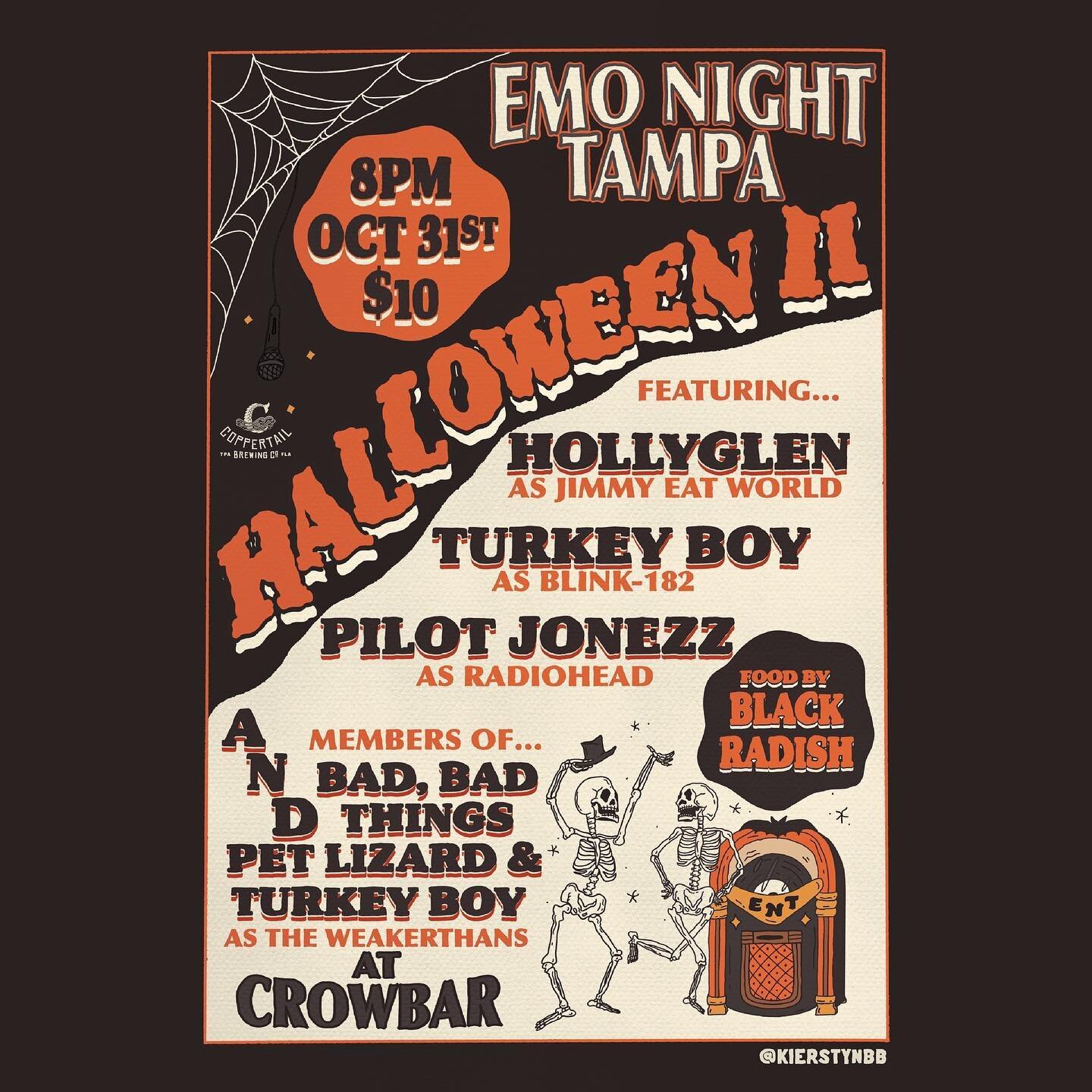 Hey buds!

Super hyped to announce our second Halloween party. If ya missed last years, you missed out on a banger.  Shouts to Mind Wash &amp; Amateur Taxidermy. 

This year, on Halloween night, we are back with 4 new bands &amp; their take.  We have