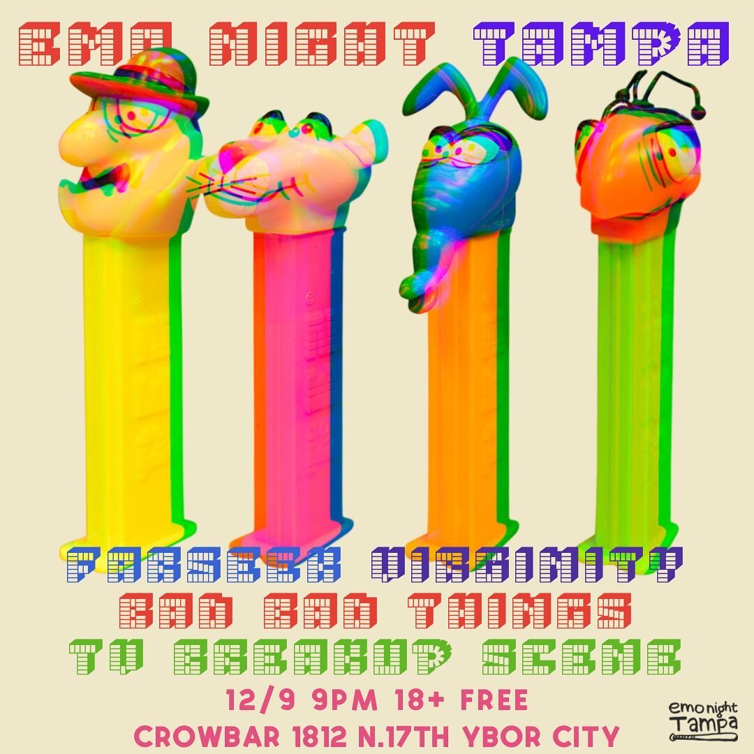 Ayo!  Hyped to announce our December party.  We will have two bands making their ENT debut, @farseekx &amp; @tvbreakupscene.  Making their return will be @bad.bad.things &amp; @virginityisrad 

December 9th at Crowbar and it&rsquo;s FREE!