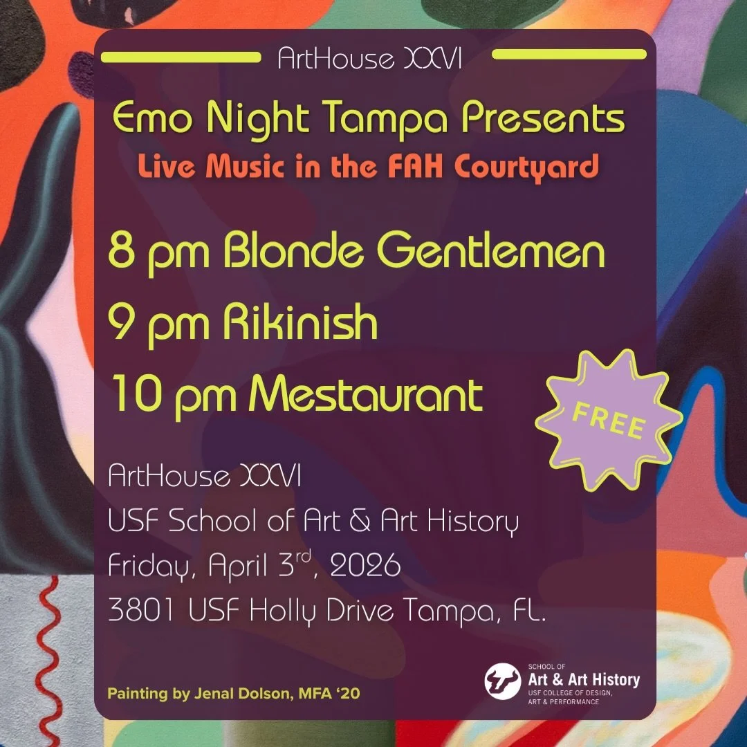 Back for another installment of Art House.  This time we will be joined by @blonde_gentlemen @rikinish &amp; @_mestaurant_ 

April 3rd 8pm at the USF School of Art.

FREE!

See ya there!