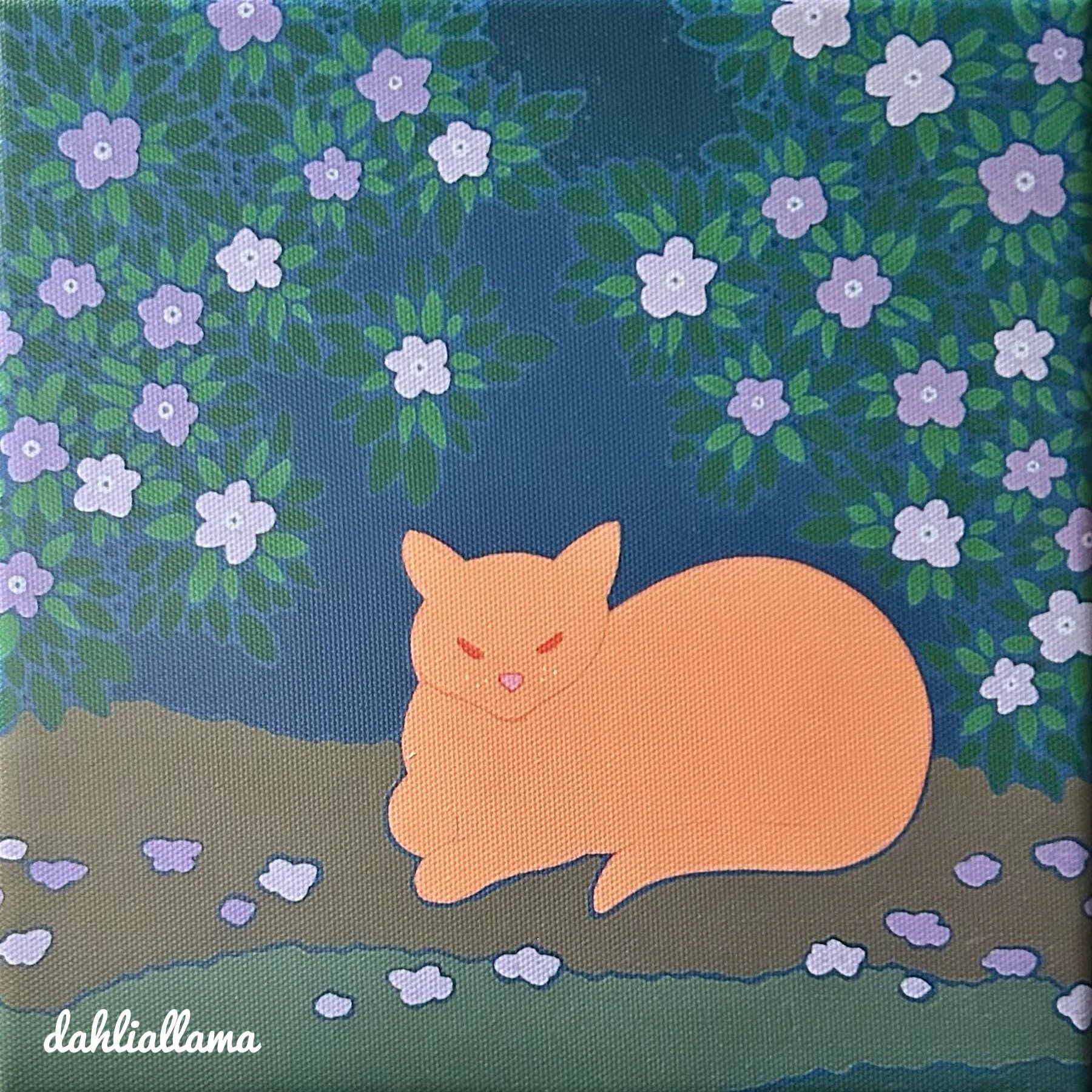 "orange cat under brunfelsia" (8x8" print)