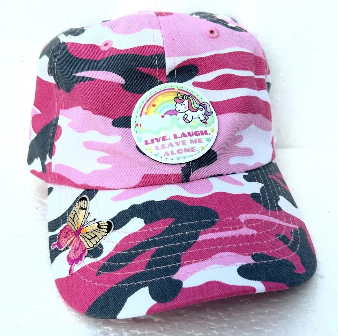 pink camo cap w/patches