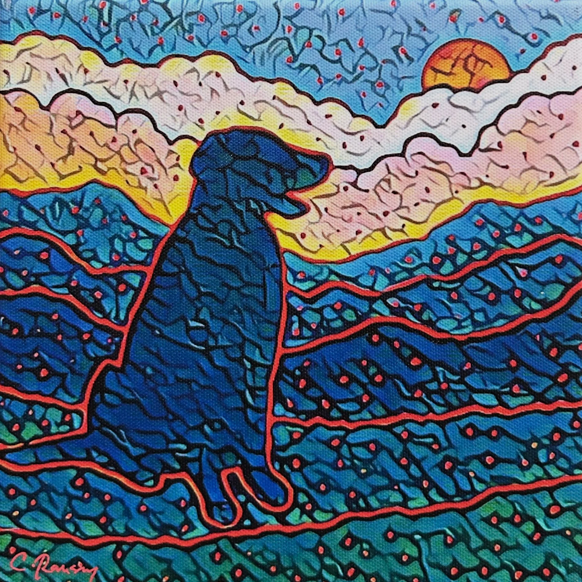 "sunset cloud dog" (8x8" print)