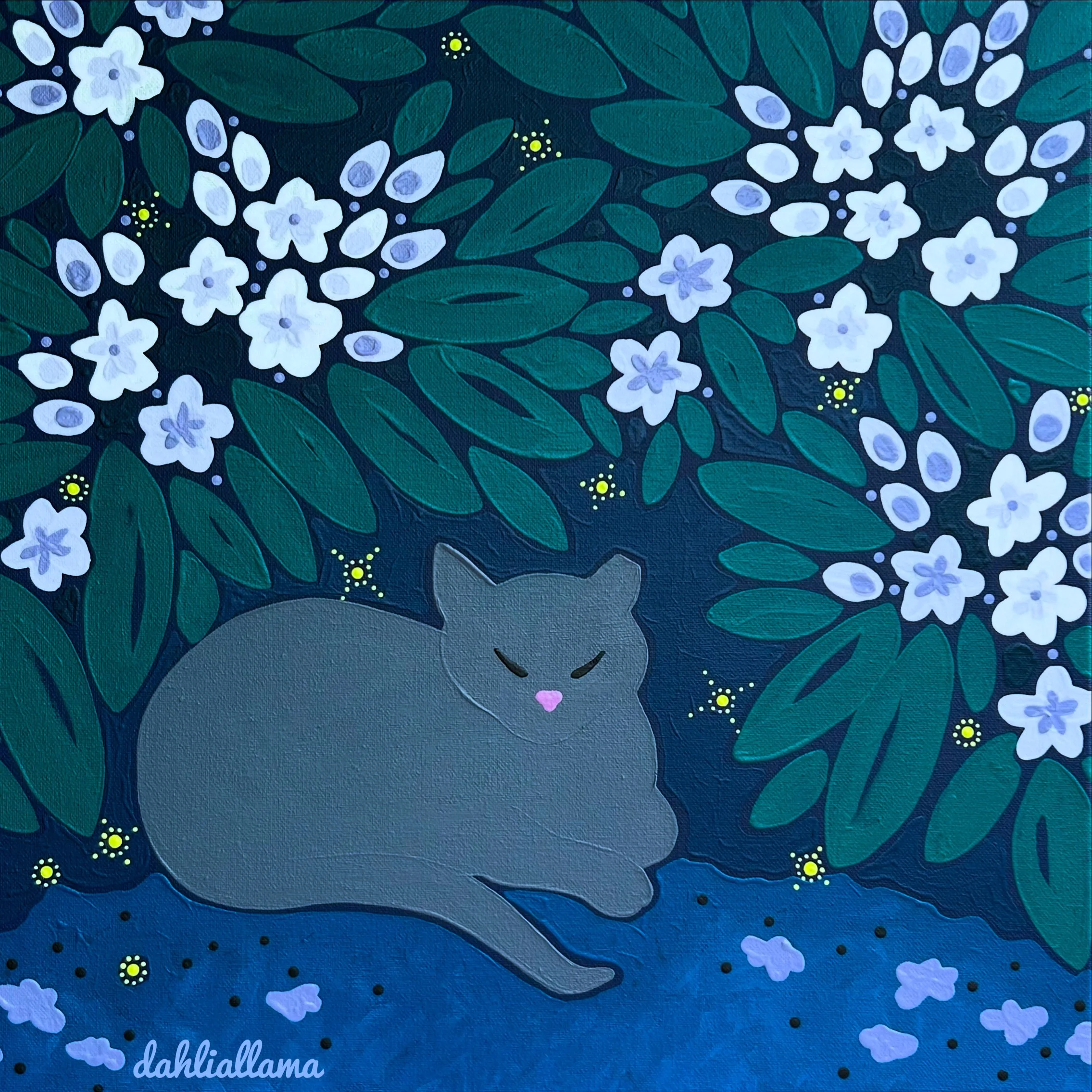 "grey cat under rhodos" (18x18)"