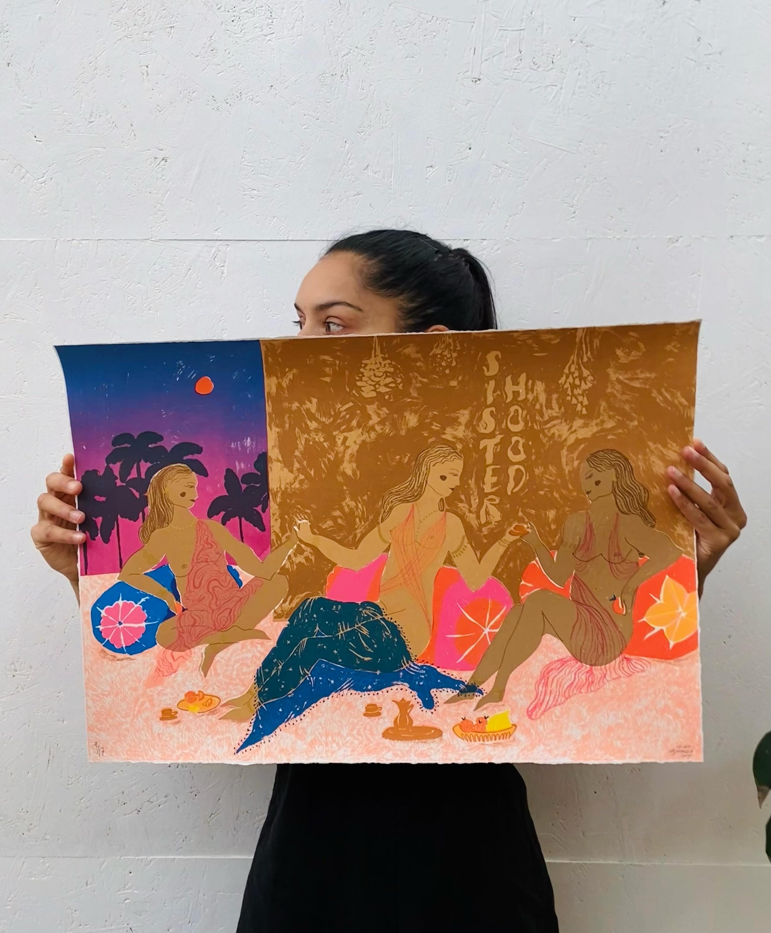 This print was a labour of love, definitely my biggest printing challenge last year. I always try to keep my layers to a manageable amount but end up adding more colours, this was a 9 layered print. 

It was hard work to get it how I had planned, des