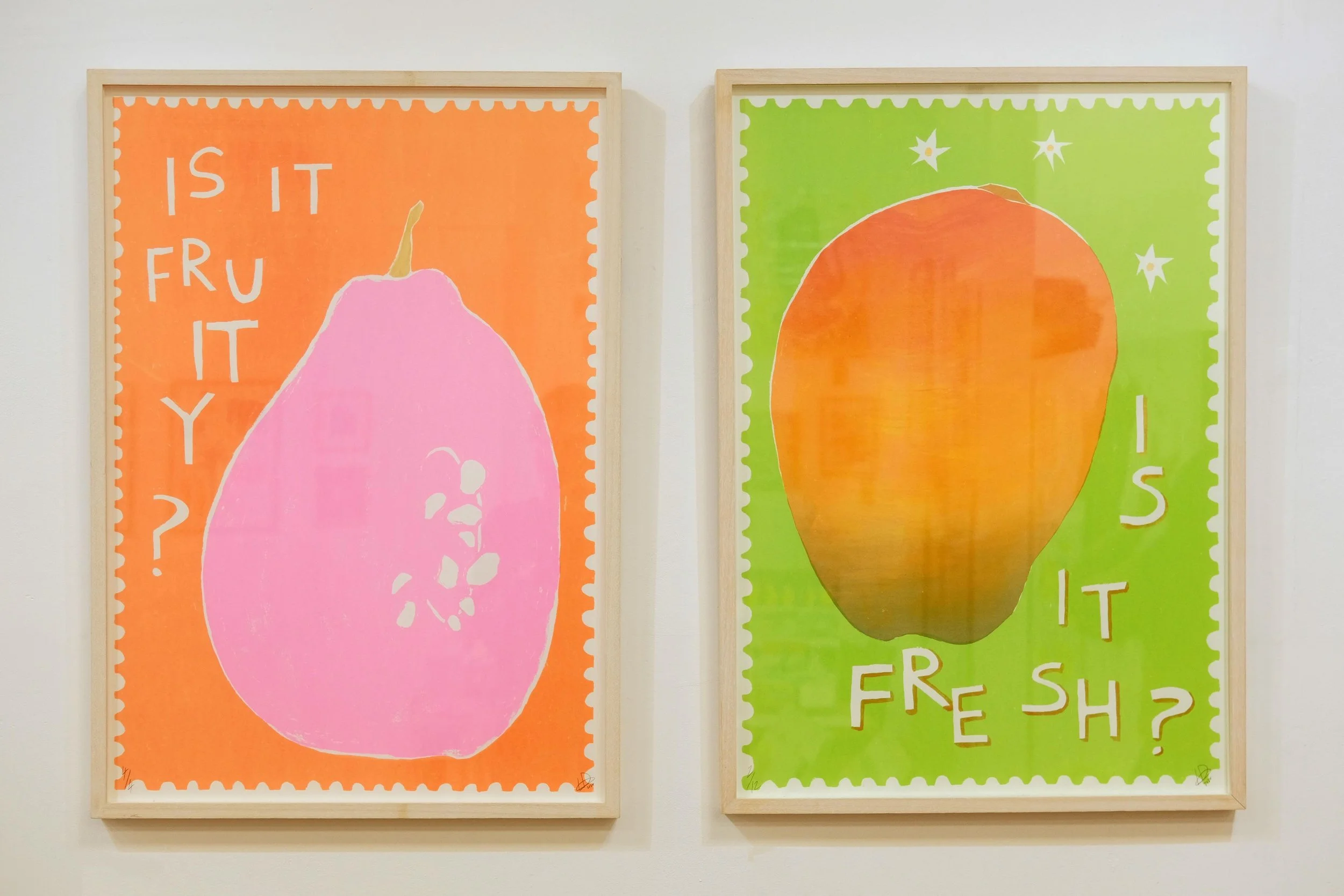 A couple of my larger scaled fruit prints from a while back. These two framed ones sold but there are still a few of the loose prints left in a fun 50x70cm size 🍐🍉🍒