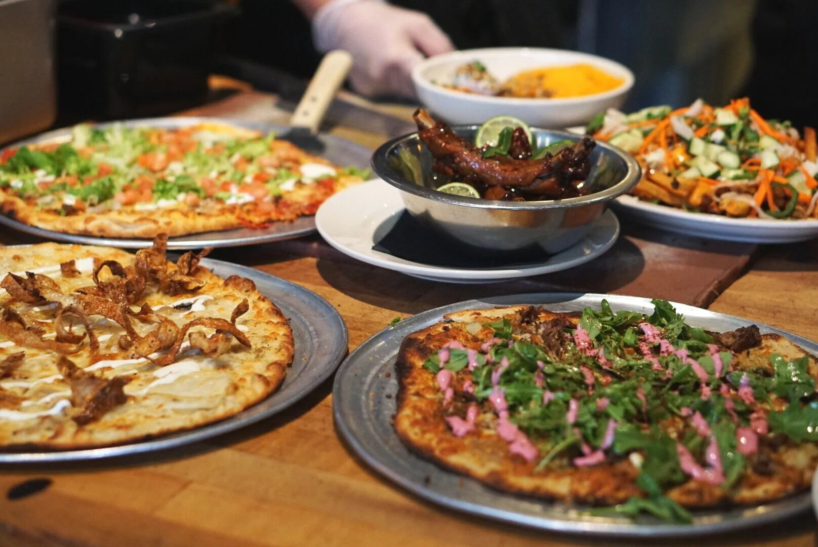 rail trail flatbread co patio, takeout, indoor dining