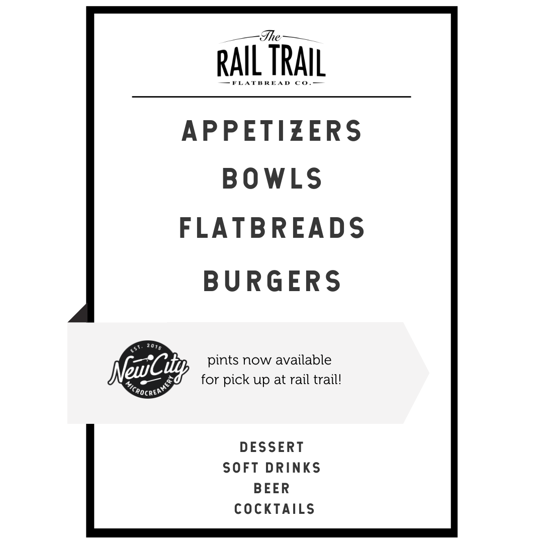 rail trail flatbread co patio, takeout, indoor dining