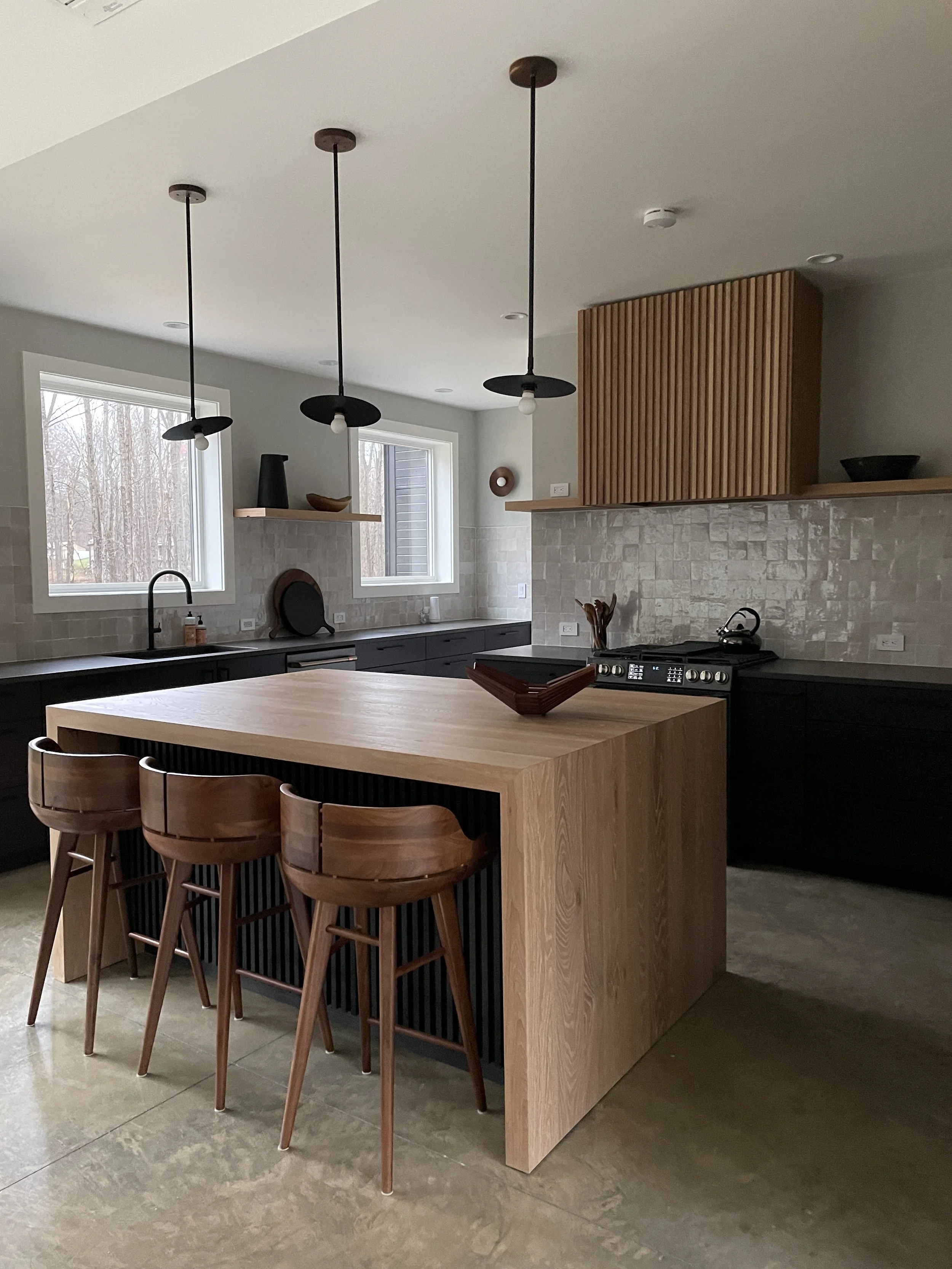 White Oak Island, Slatted Hood Shroud,  Slatted Fridge Pantry