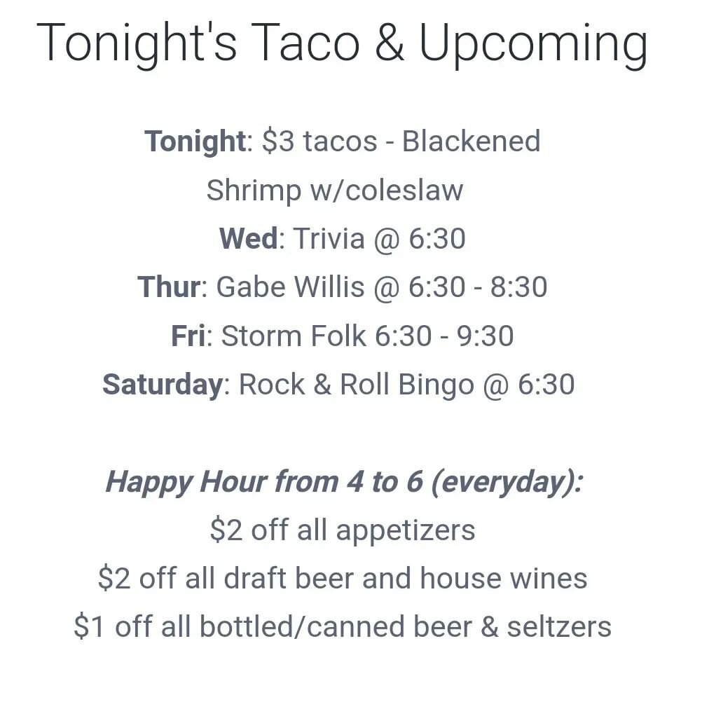 Edit: Stormfolk is next Friday, Hailey Green is outside this Friday (private party inside)... Check out our new (simple) happy hour! ...
Text &quot;District&quot; to 85100 for upcoming entertainment and events.