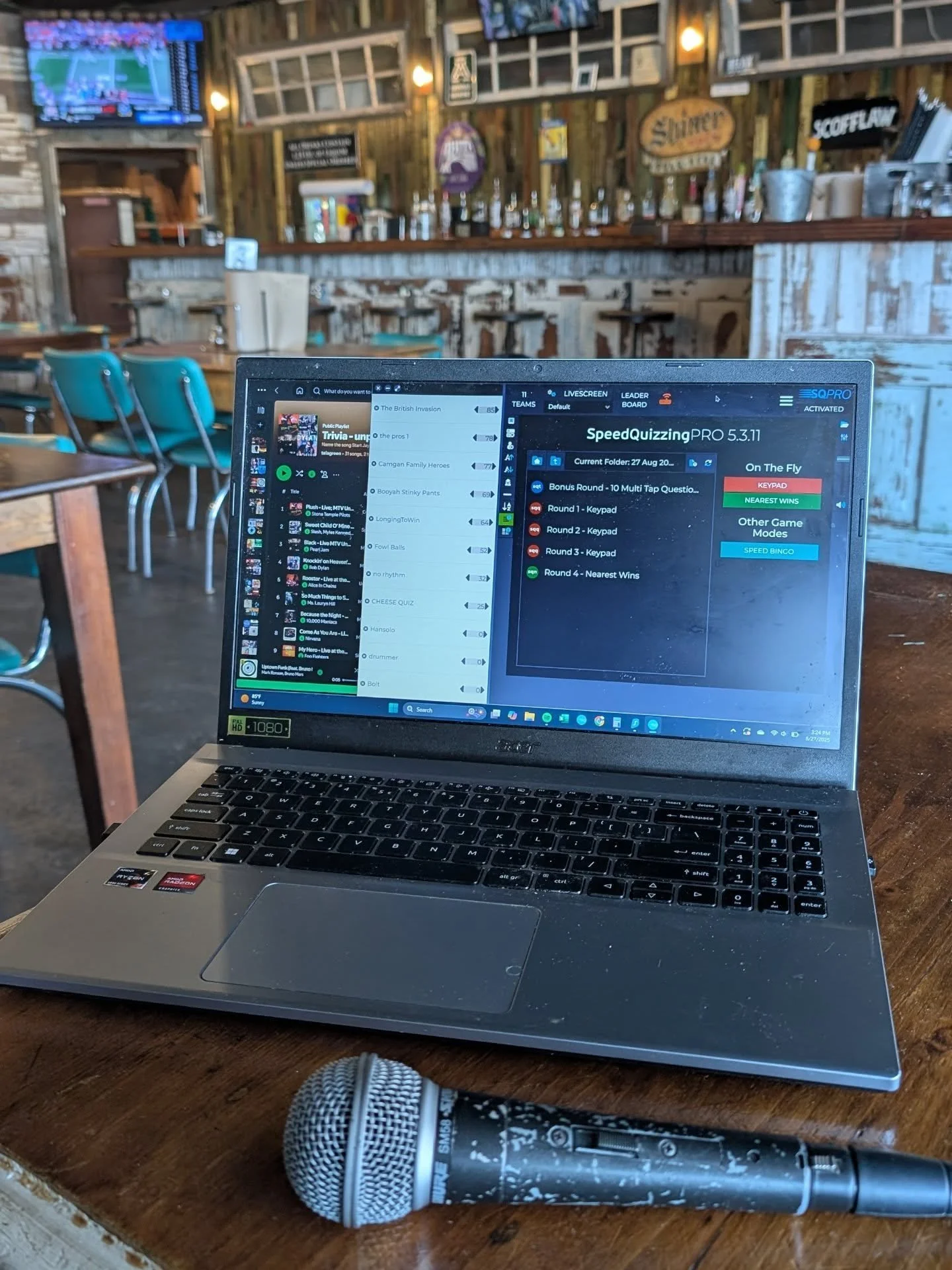 Tonight's trivia categories: 
Music - college football anthems 
General - famous movie quotes 
Music - samples, guess the newer song