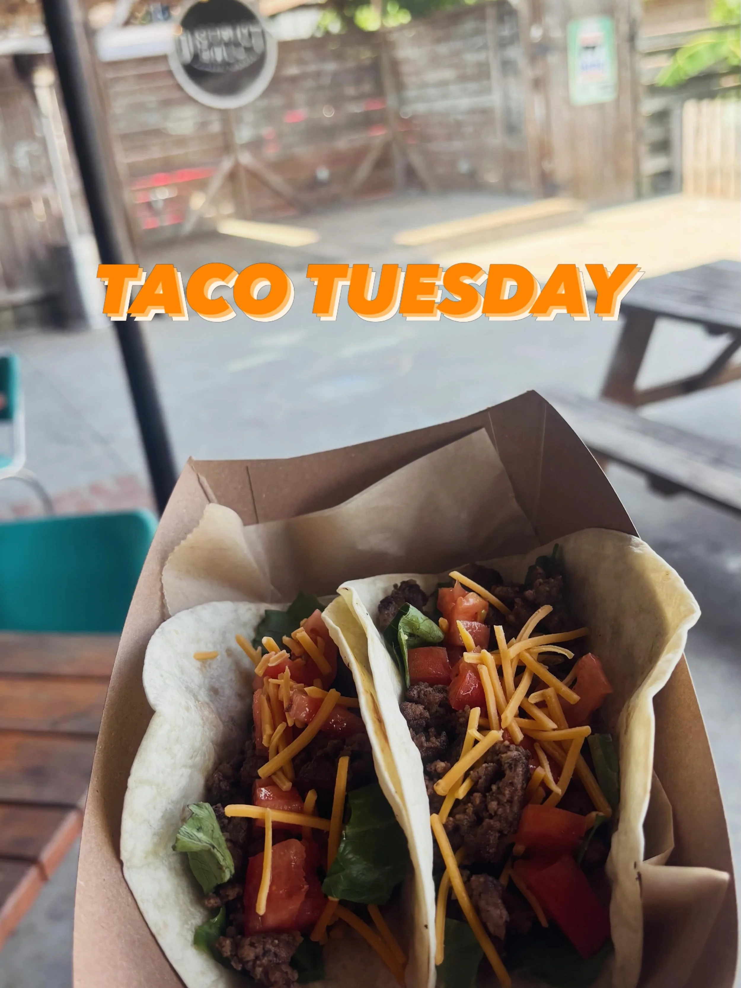 $3 TACO TUESDAY - The Classic Beef Taco with shredded cheese, lettuce, and diced tomatoes :) Happy Hour from now until 6PM! 🍻