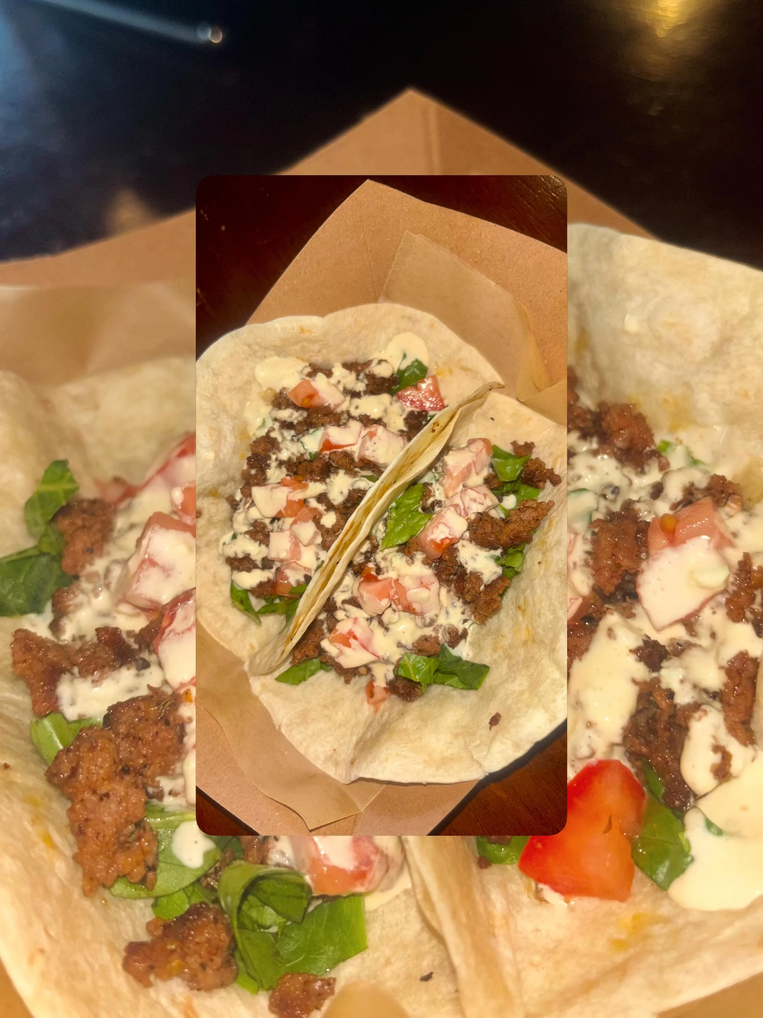 $3 TACO TUESDAY - ground beef with lettuce, tomato, and a spicy Baja sauce. Delicious. Happy Hour from 4-6 with $2 off apps, drafts, and more 🙂&zwj;↕️