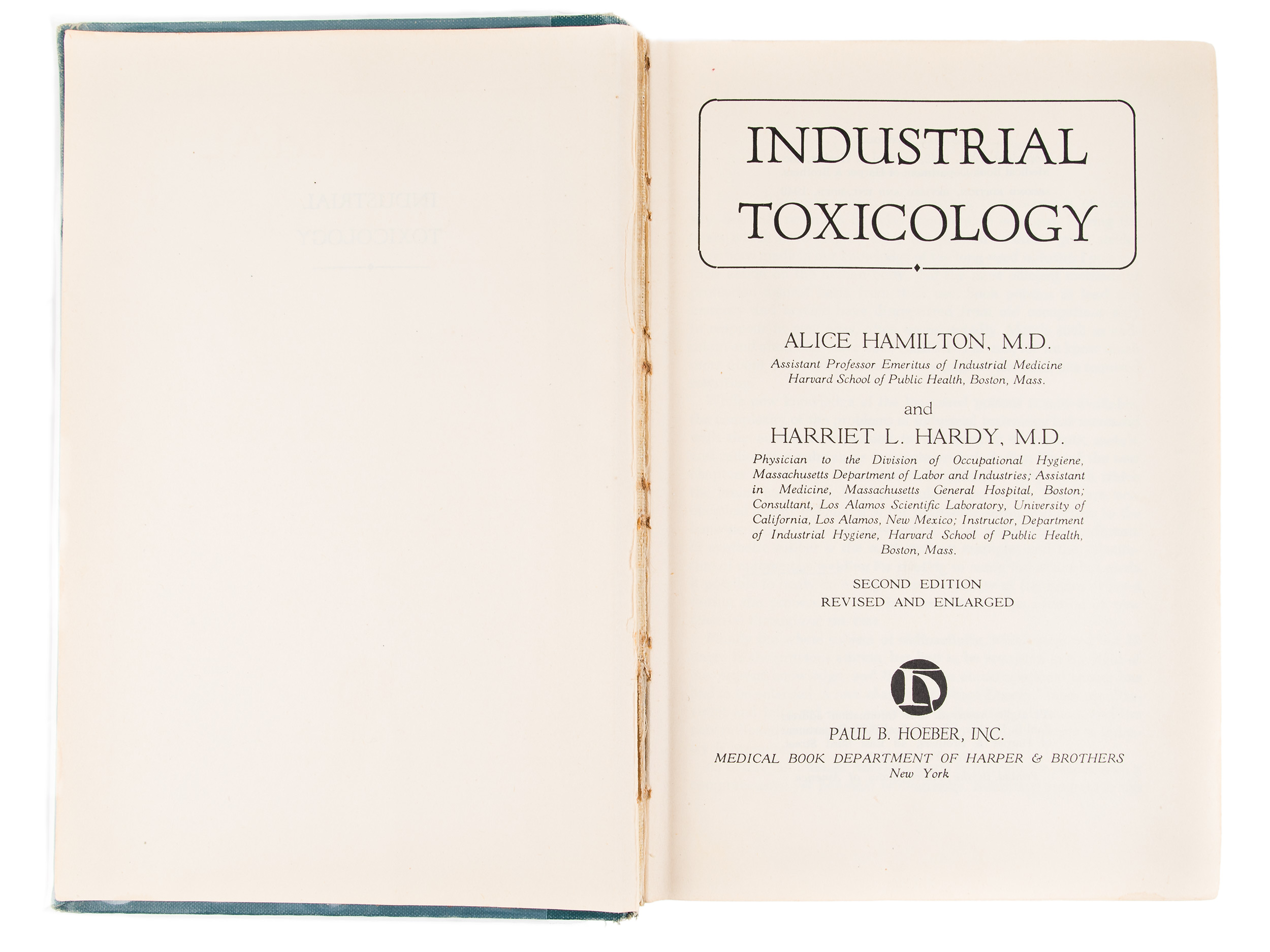 Industrial Toxicology, 1949, and photos of its authors, Alice Hamilton and Harriet L. Hardy, 1957