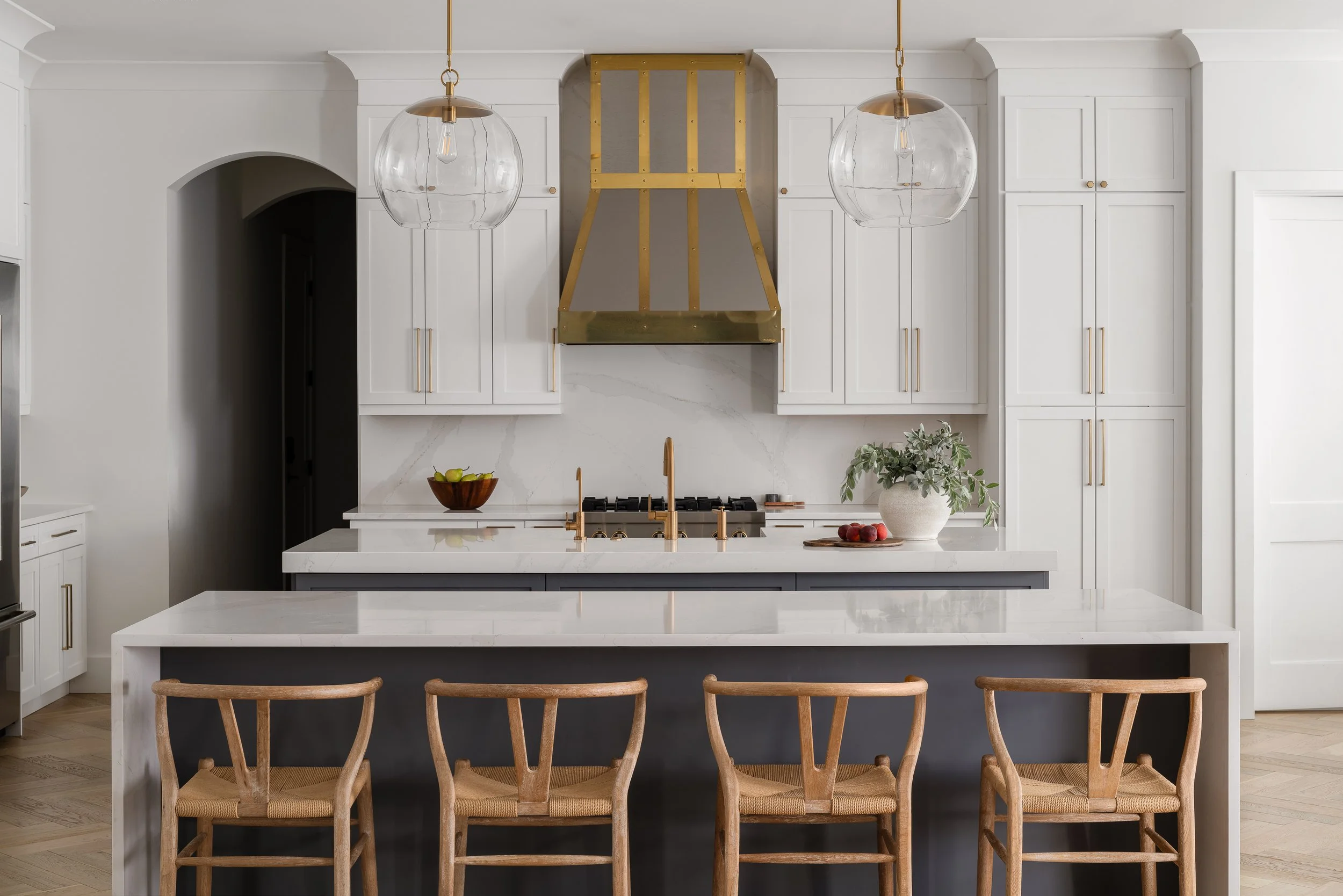 kitchen stools pendant lights hood range double island interior design