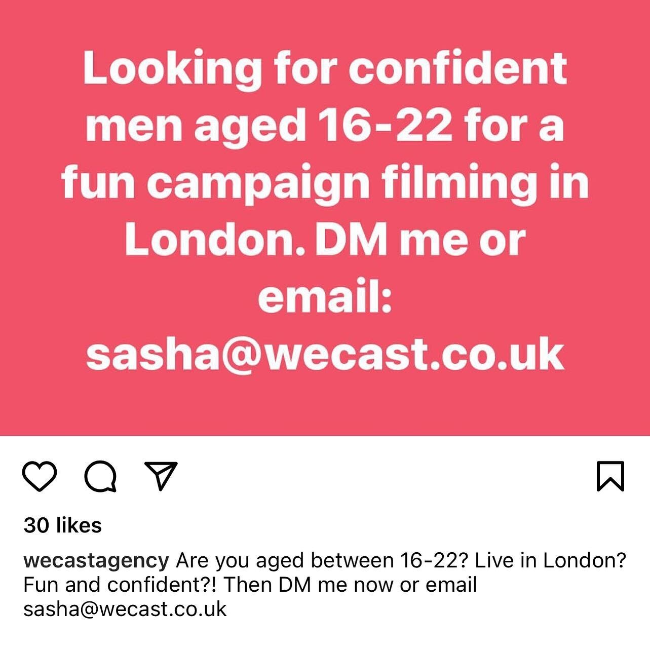 ** CASTING - LONDON **

16-22 and identify as male? Get in touch with Sasha at WeCast #london #casting #castingcall #millennial #casting #cast #loveisland #tv #beontv #tvcasting