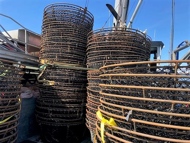 Stacks of fishing pots used to catch cod
