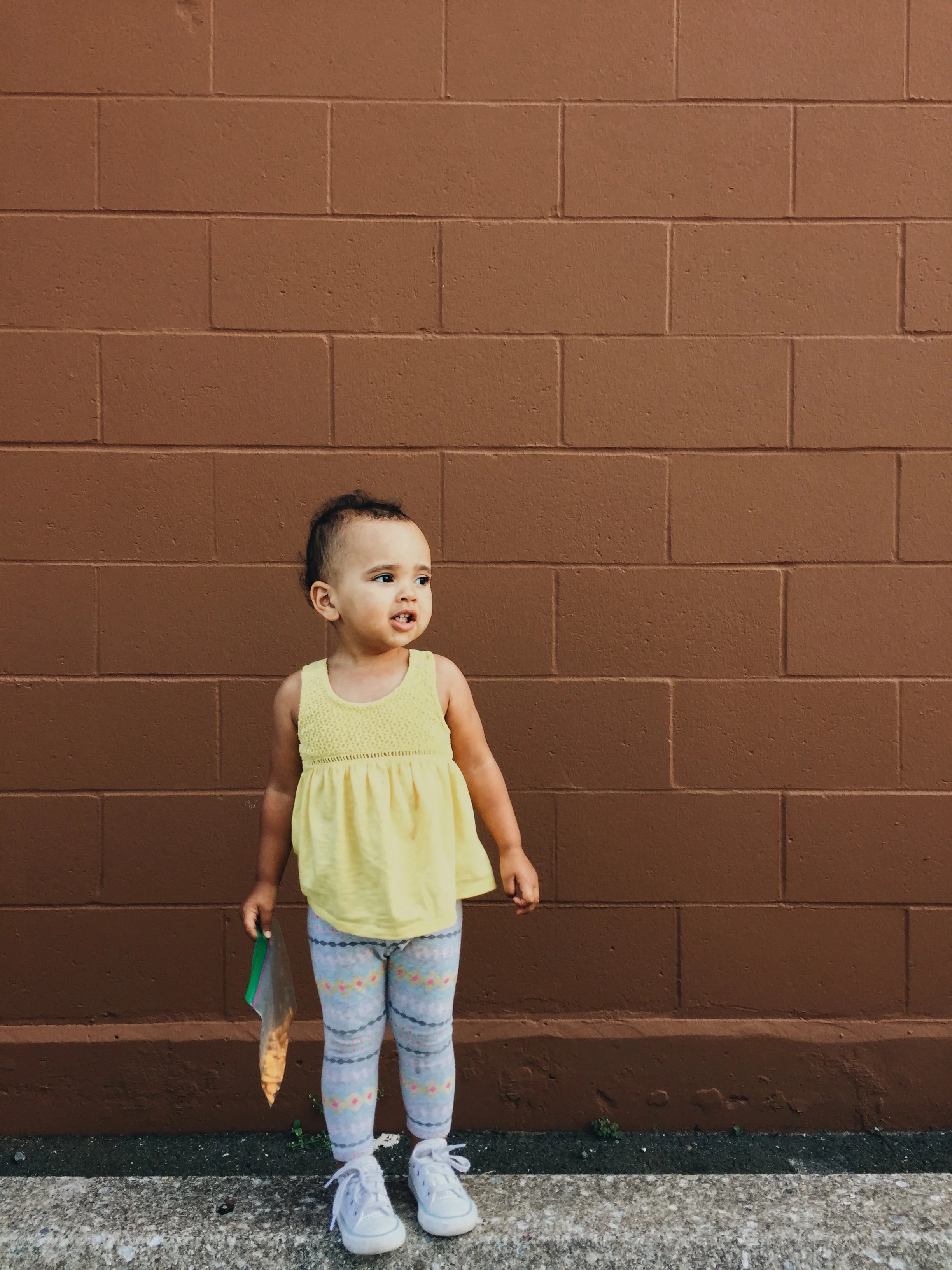 This was taken on the side of target after we got out of the car. Snacks are the best bribery. 