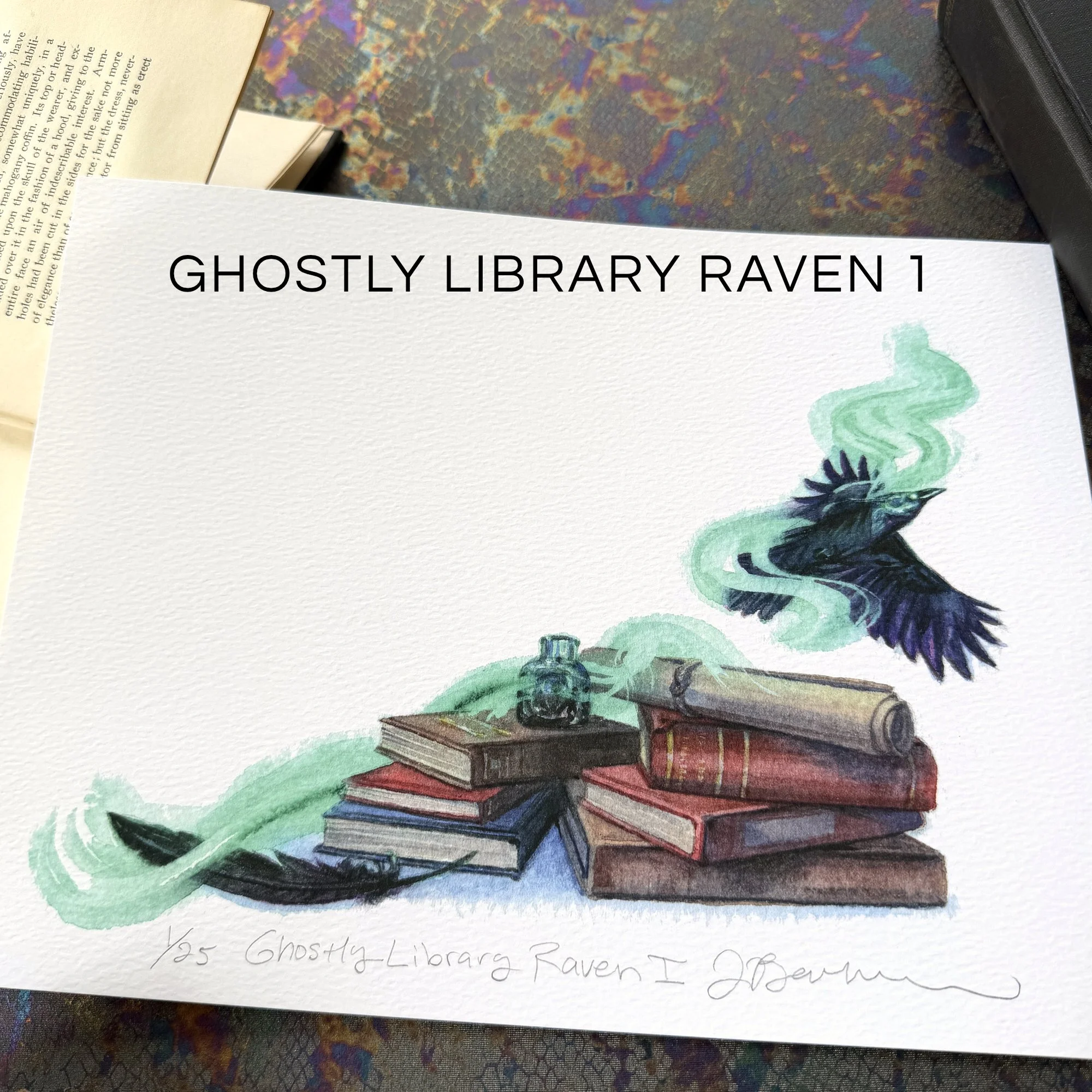 Raven Lib Ghostly Library Ravens Mini Prints — Joanna Barnum