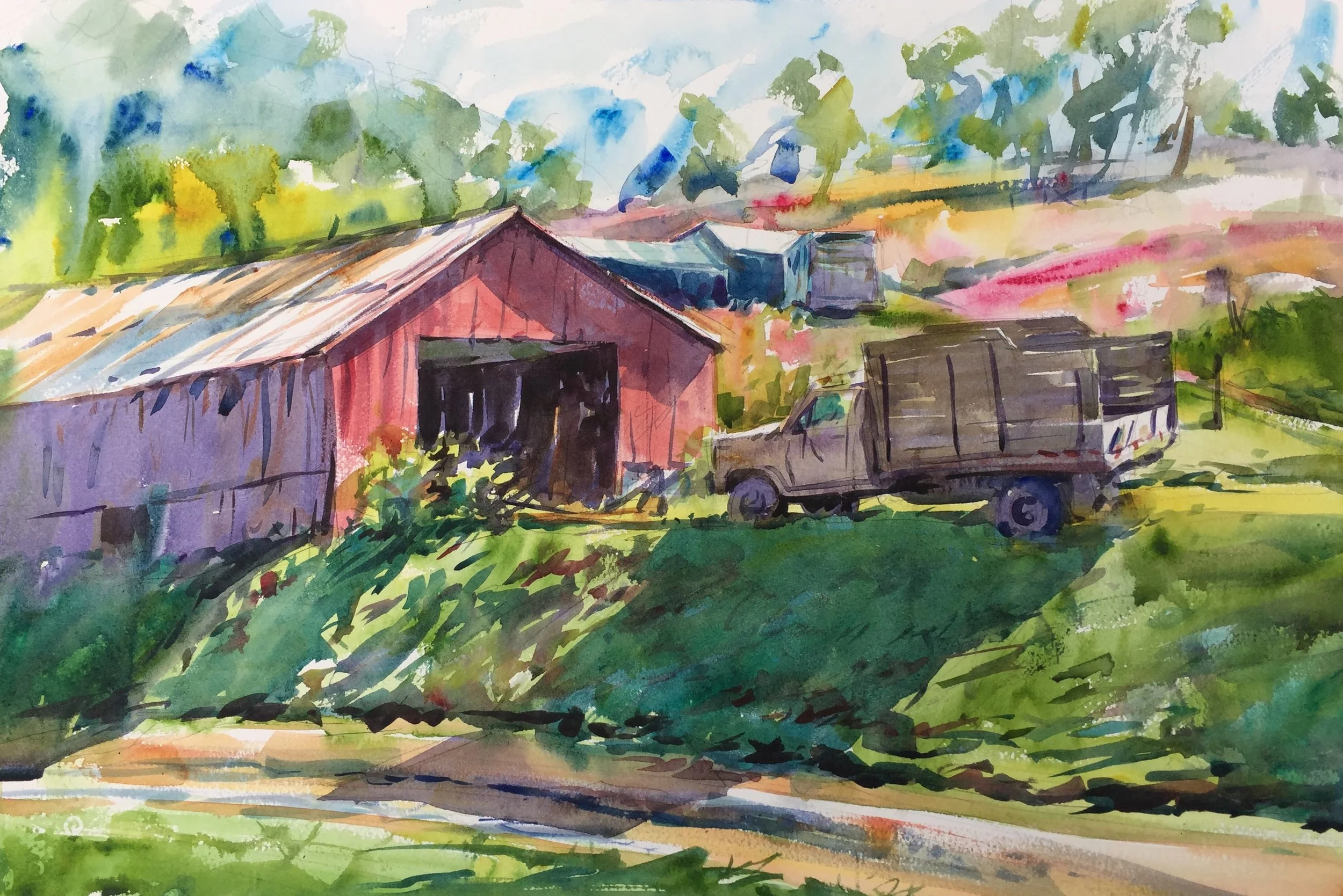 "Mountain Farm" (Floyd, VA) Watercolor on paper, 15" x 22", 2017 Available- Purchase in shop.