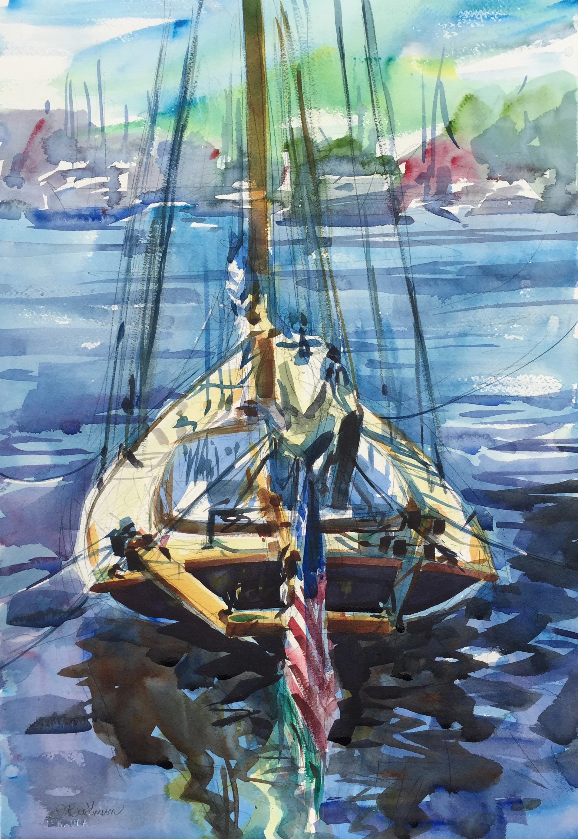 "Bull" (Annapolis, MD) Watercolor on paper, 15" x 22", 2017 Available through Artists' Emporium in Havre de Grace, MD