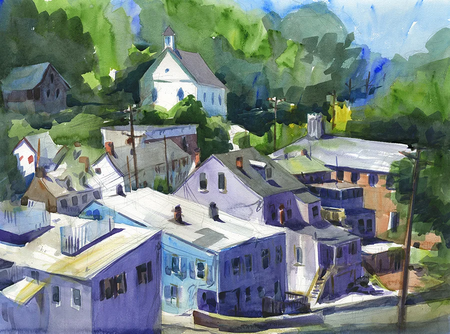 "From a Distance" (Ellicott City, MD) Watercolor on paper, 18" x 24", 2017 Available- please inquire