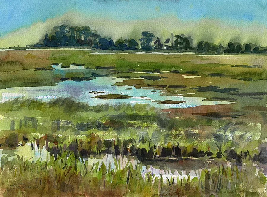 "Glistening" (Snow Hill, MD) Watercolor on paper, 12" x 16", 2016 Available through Artists' Emporium in Havre de Grace, MD
