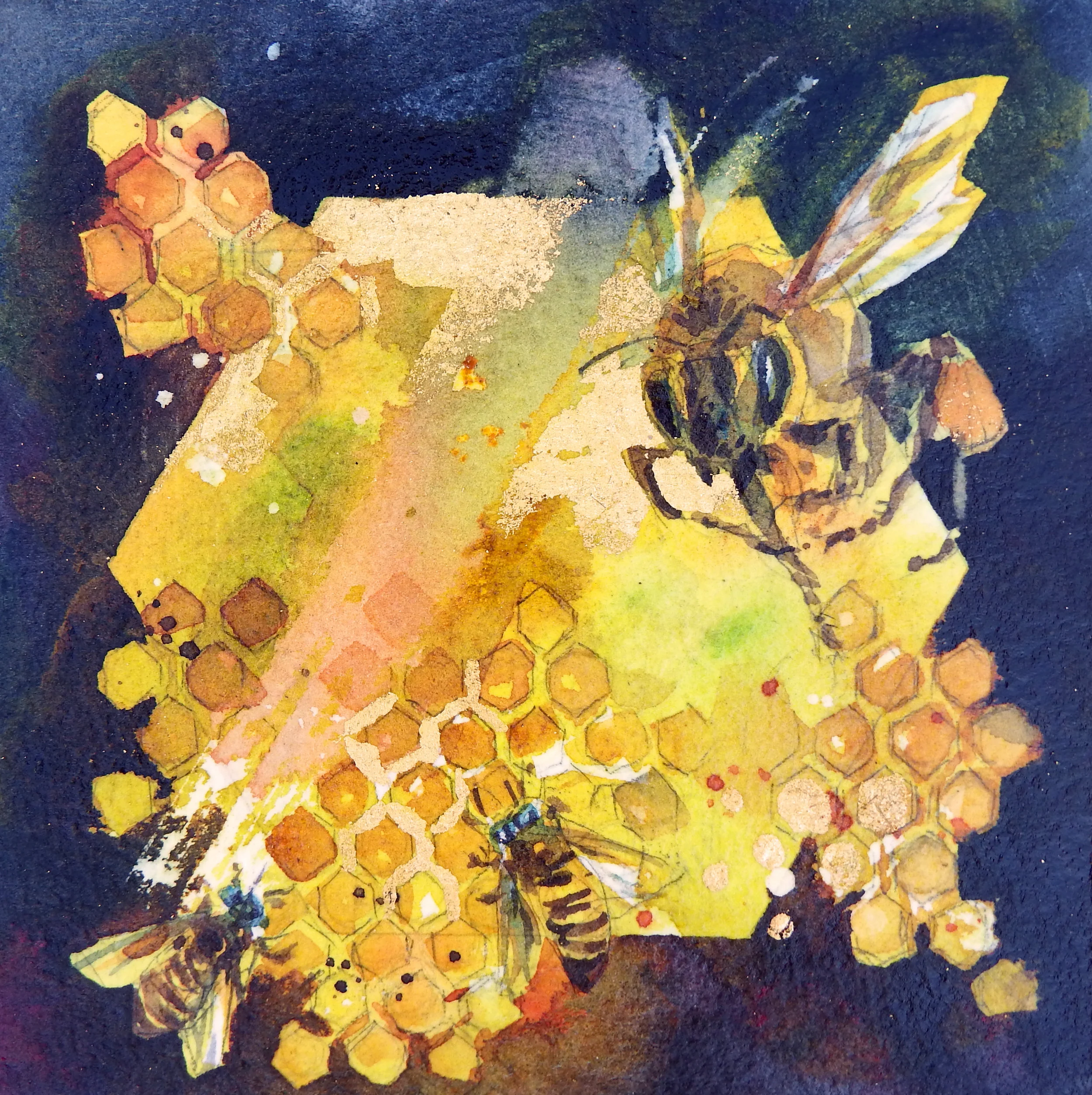 "Extended Metaphor IV" Watercolor with 24k gold leaf varnished and mounted on cradled panel, 6" x 6", 2017 Original available in the shop.