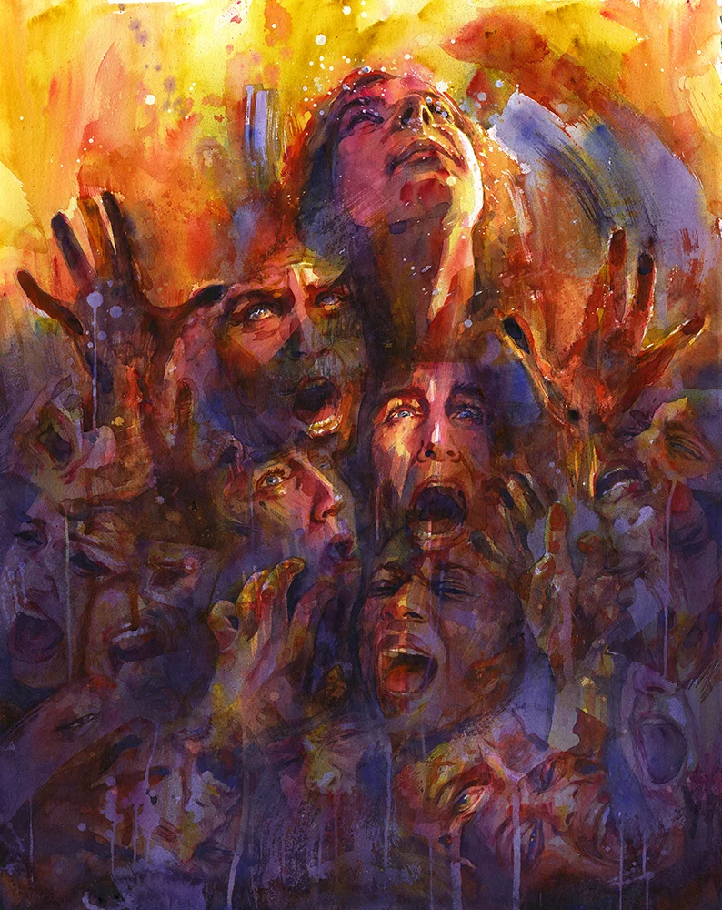 "Anguish" Watercolor on paper, 22" x 28", 2018 Available- please inquire Limited edition print available in the shop