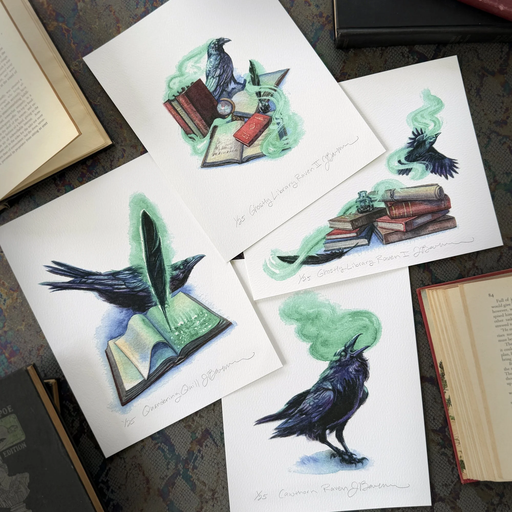 Ghostly Library Ravens Mini Prints — Joanna Barnum