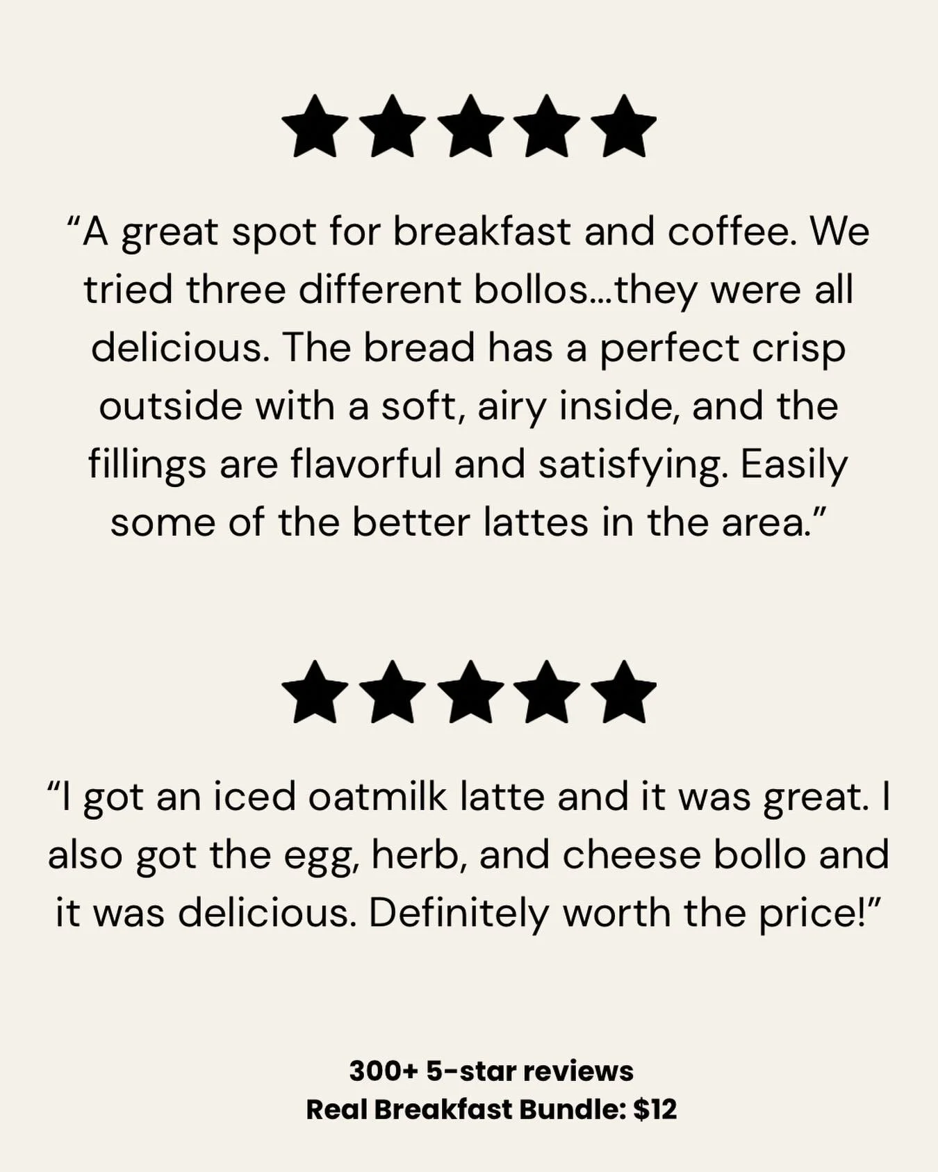 &ldquo;We tried three different bollos and they were all delicious. The bread has a perfect crisp outside with a soft, airy inside.&rdquo;

&ldquo;The egg, herb, and cheese bollo was delicious. Definitely worth the price!&rdquo;

&ldquo;Easily some o