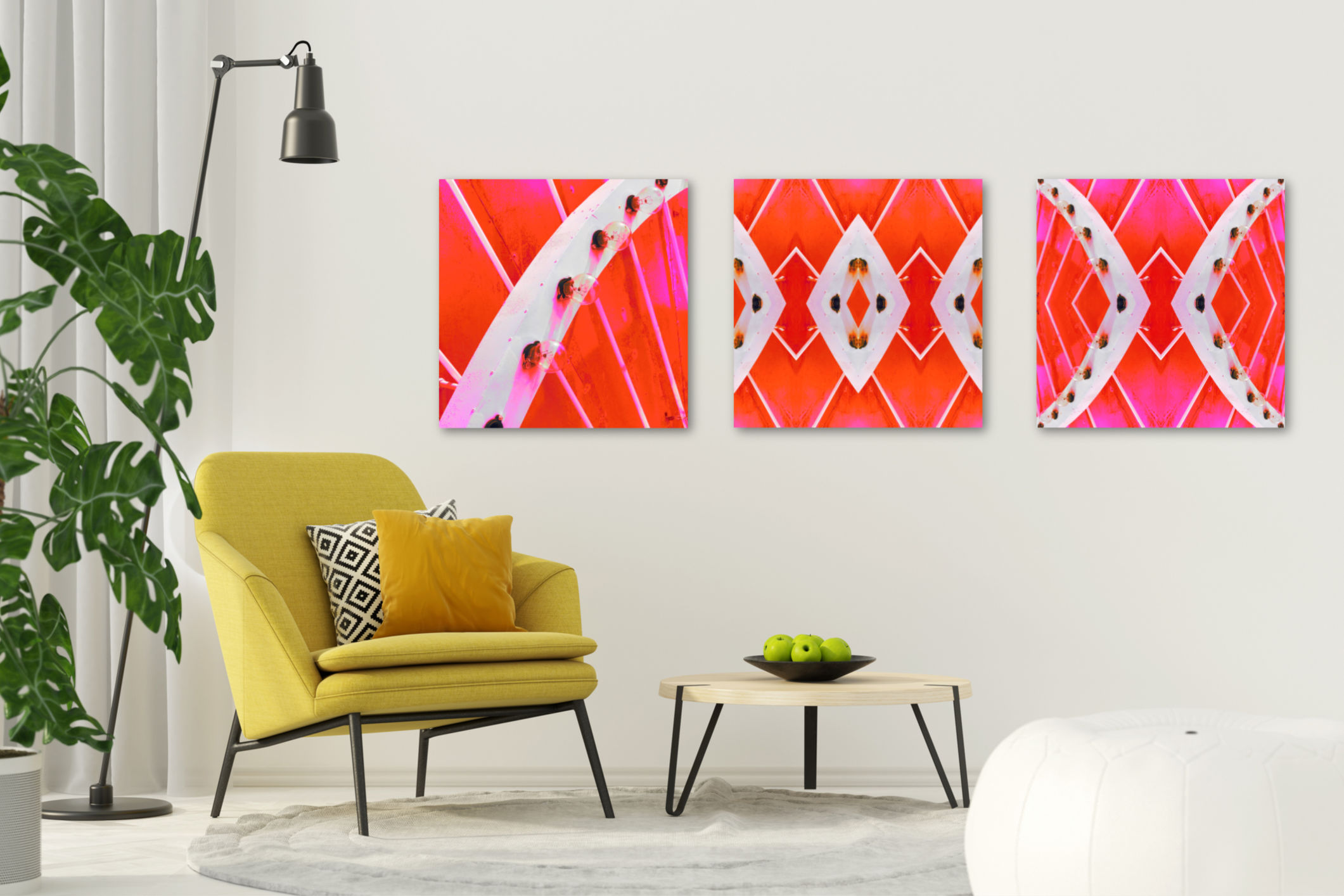 "Abstracted Neon Trio" - Limited Edition Metal Print Triptych
