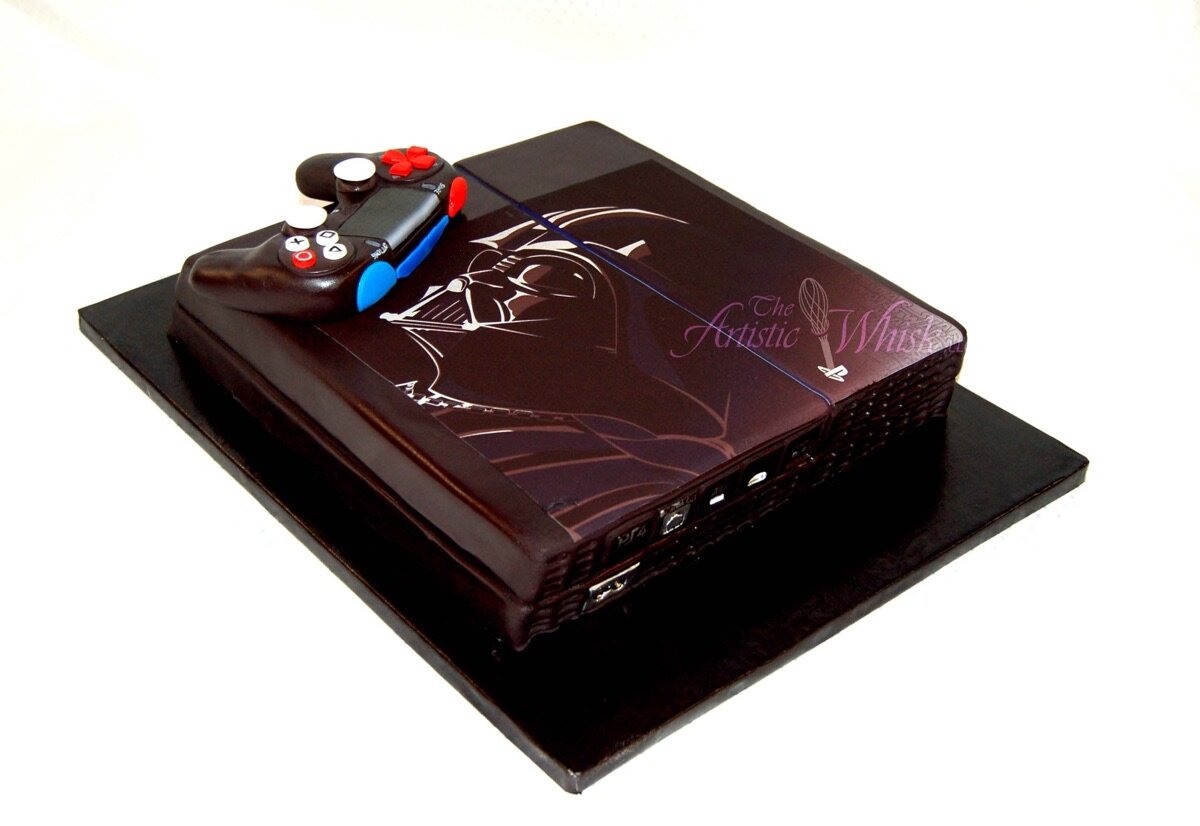 Groom's Cakes - Play Station - Darth Vador Cake with Edible Controller.jpg