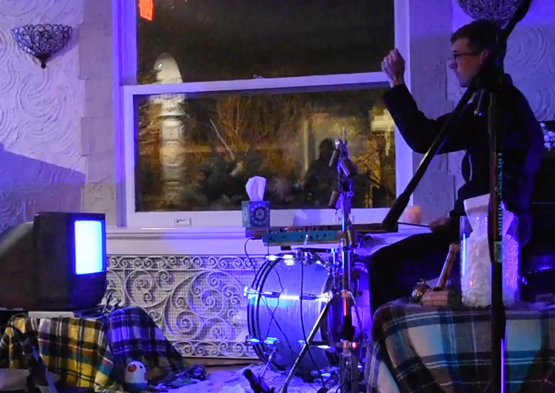 The composer performing Intercession for Quality at High Quality Final Days release party (January 29, 2018) pc Molly Roth Scranton.