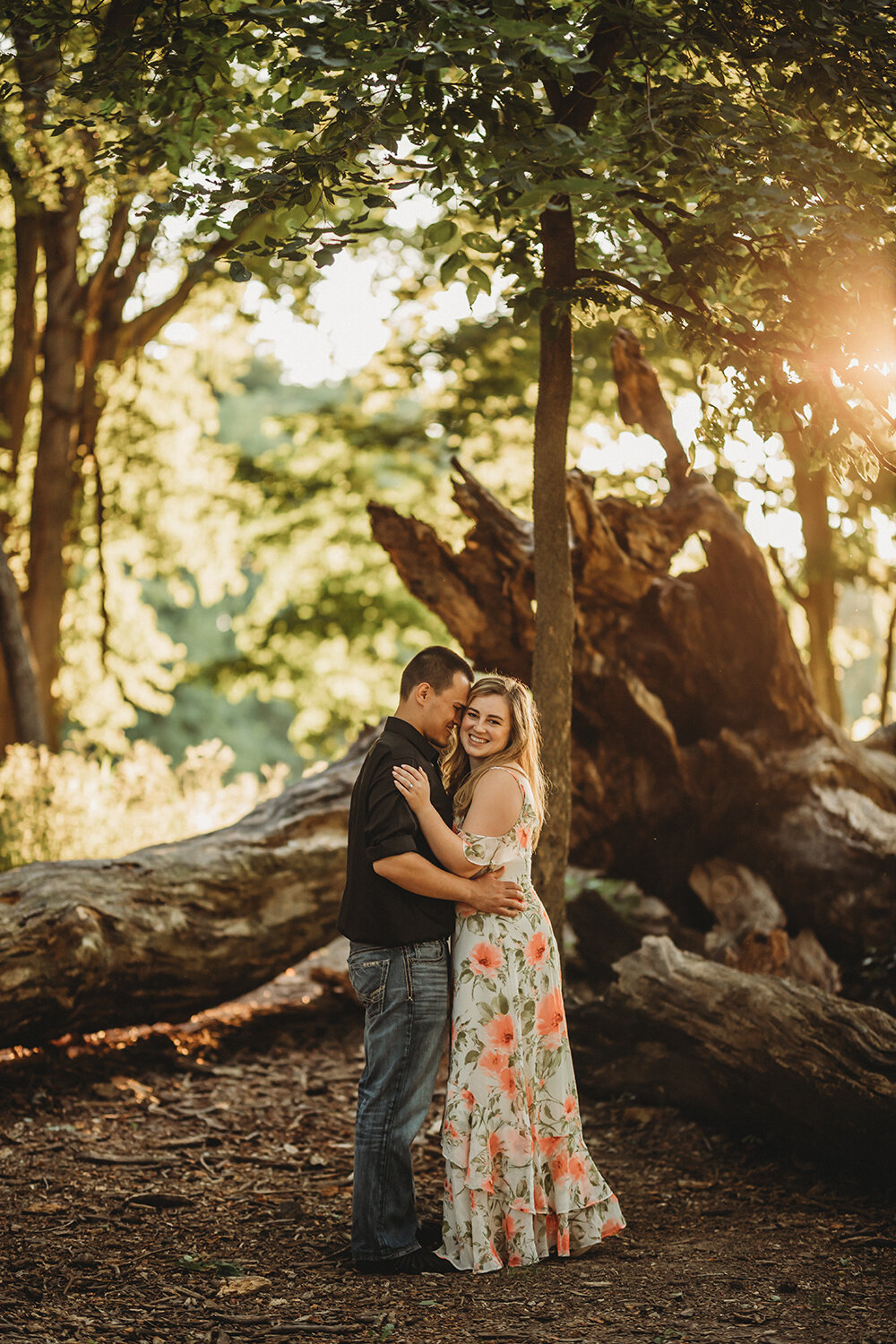 Couple portrait in woods at Slate Run Metropark in Ohio