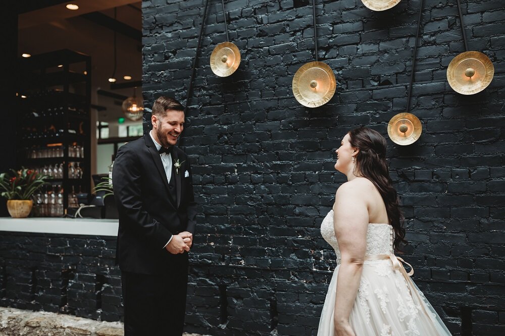 bride and groom first look 