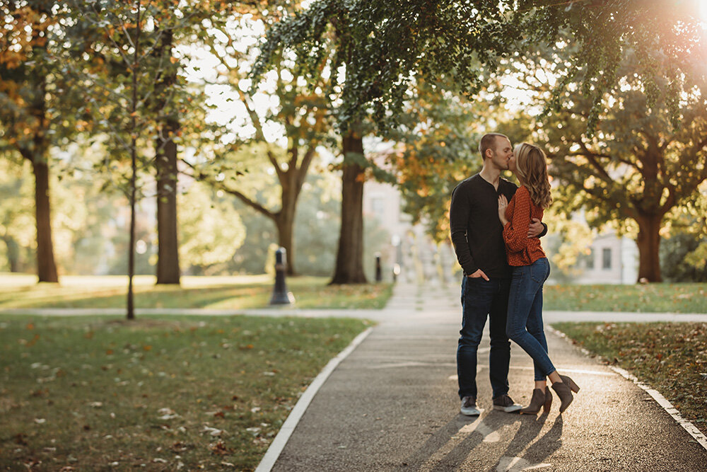 Engagement portraits of couple during sunset. 