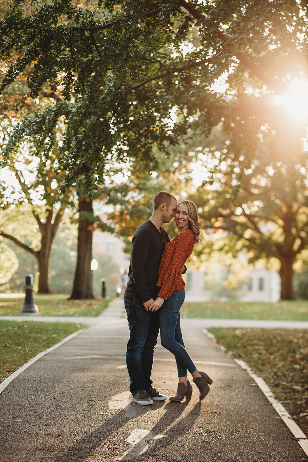 Engagement portraits of couple during sunset. 