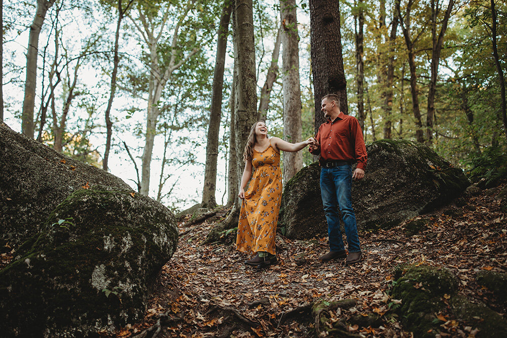 couple walking in the woods