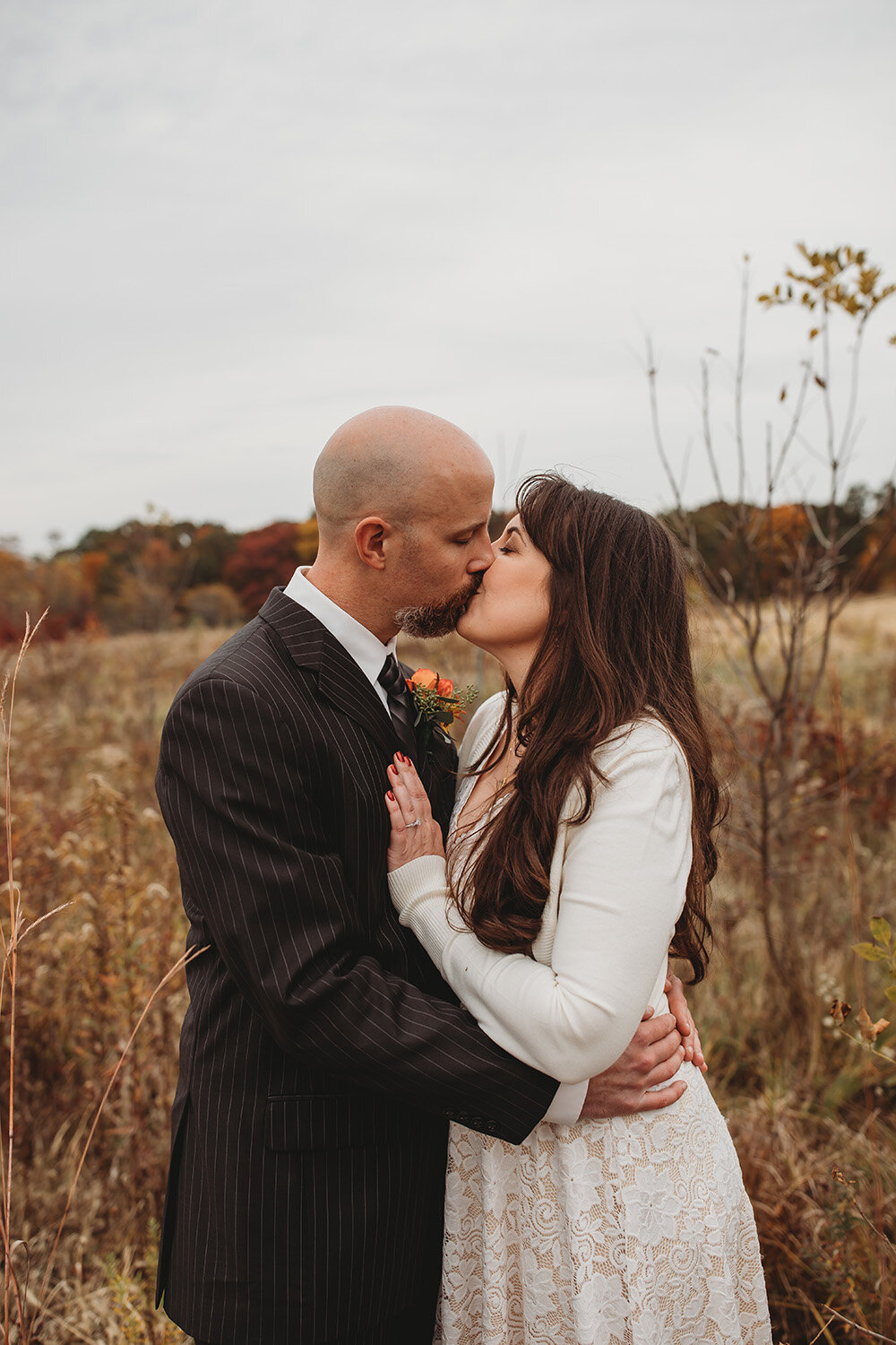 just married couple shares a kiss