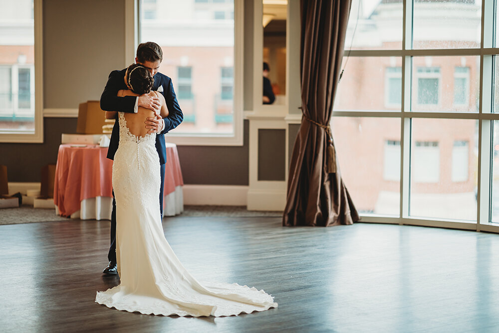 bride and groom first look