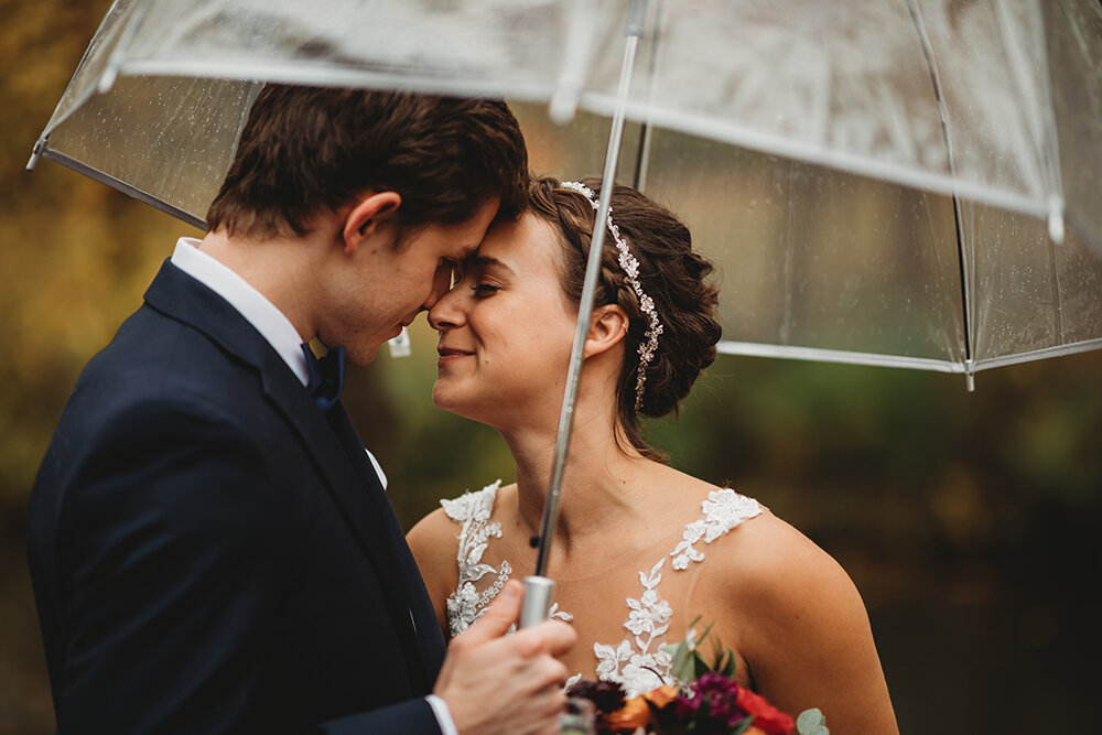 bride and groom portraits under umbrella 