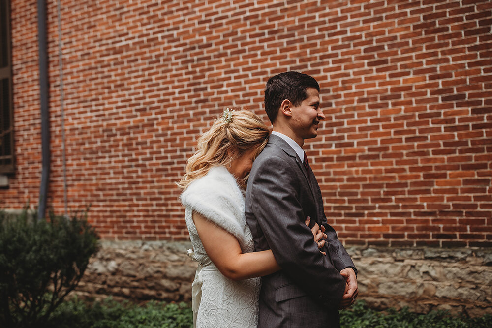 bride and groom first look